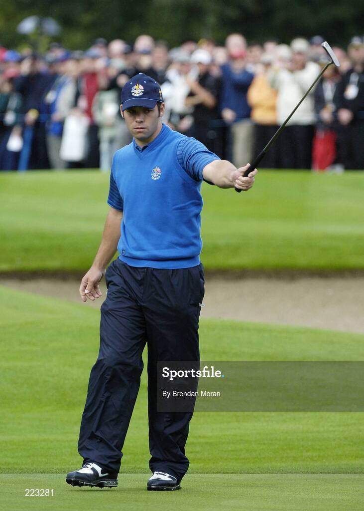 23 September 2006; Paul Casey, Team Europe 2006, celebrates his birdie putt on the 8th green against Cink / Henry during Saturday morning's four-ball matches. 36th Ryder Cup Matches, K Club, Straffan, Co. Kildare, Ireland. Picture credit: Brendan Moran / SPORTSFILE