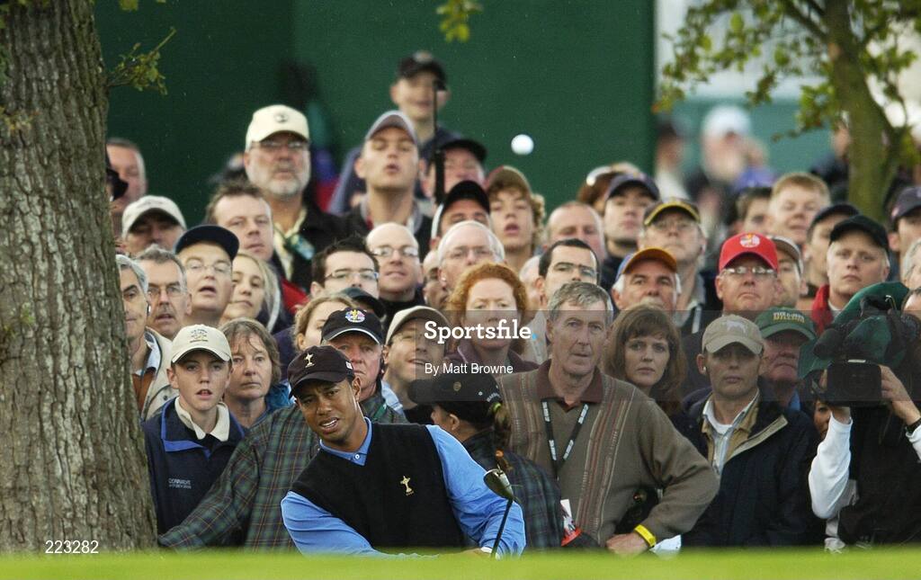 23 September 2006; Tiger Woods, Team USA 2006, pitches onto the fourth green during Saturday morning's four-ball matches. 36th Ryder Cup Matches, K Club, Straffan, Co. Kildare, Ireland. Picture credit: Matt Browne / SPORTSFILE