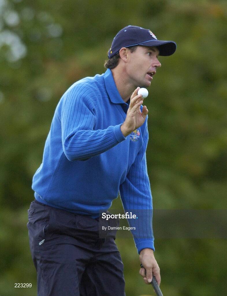23 September 2006; Padraig Harrington, Team Europe 2006, reacts to a birdie putt on the 6th green during Saturday morning's four-ball matches. 36th Ryder Cup Matches, K Club, Straffan, Co. Kildare, Ireland. Picture credit: Damien Eagers / SPORTSFILE