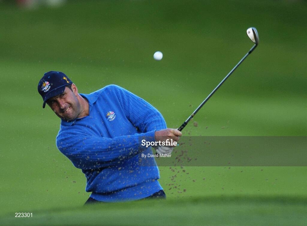 23 September 2006; Jose Maria Olazabal, Team Europe 2006, plays from the bunker on the fifth hole during Saturday morning's four-ball matches. 36th Ryder Cup Matches, K Club, Straffan, Co. Kildare, Ireland. Picture credit: David Maher / SPORTSFILE