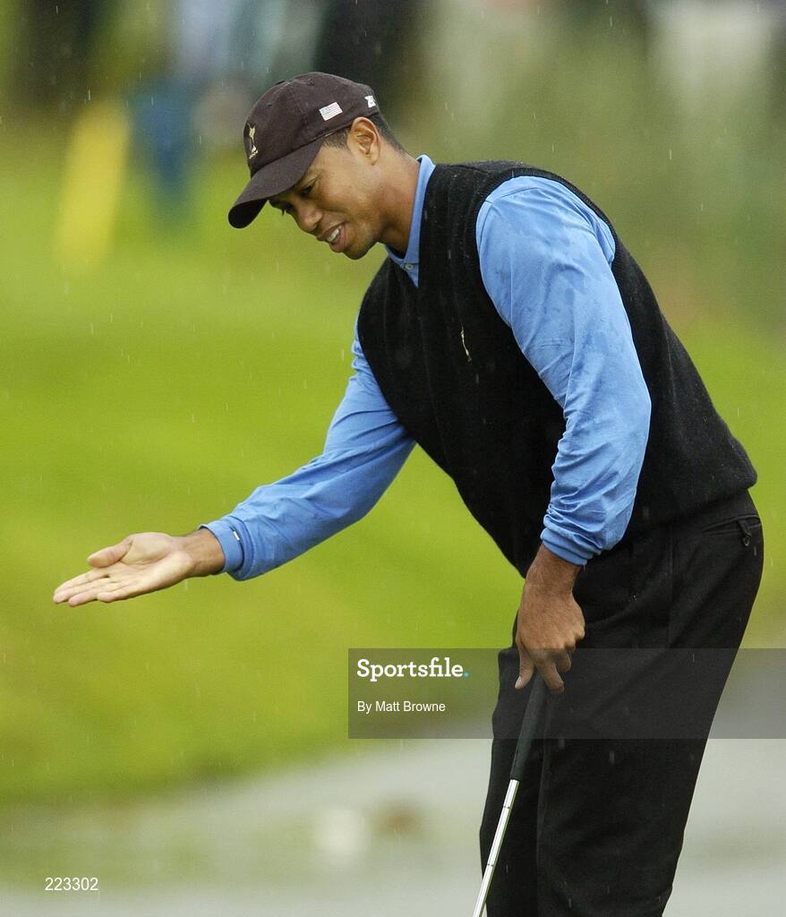 23 September 2006; Tiger Woods, Team USA 2006, reacts to a missed putt on the 11th green during Saturday morning's four-ball matches. 36th Ryder Cup Matches, K Club, Straffan, Co. Kildare, Ireland. Picture credit: Matt Browne / SPORTSFILE