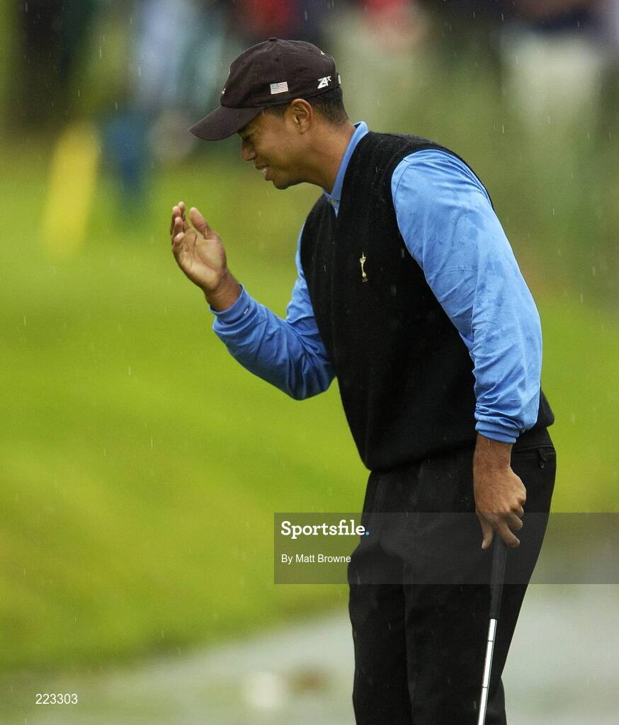 23 September 2006; Tiger Woods, Team USA 2006, reacts to a missed putt on the 11th green during Saturday morning's four-ball matches. 36th Ryder Cup Matches, K Club, Straffan, Co. Kildare, Ireland. Picture credit: Matt Browne / SPORTSFILE