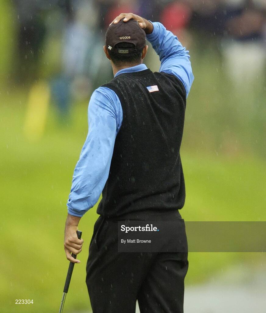 23 September 2006; Tiger Woods, Team USA 2006, reacts to a missed putt on the 11th green during Saturday morning's four-ball matches. 36th Ryder Cup Matches, K Club, Straffan, Co. Kildare, Ireland. Picture credit: Matt Browne / SPORTSFILE