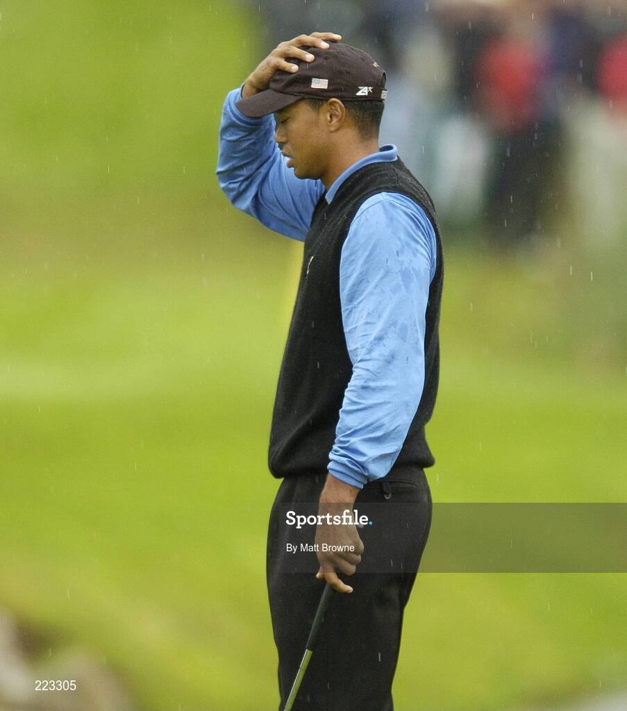 23 September 2006; Tiger Woods, Team USA 2006, reacts to a missed putt on the 11th green during Saturday morning's four-ball matches. 36th Ryder Cup Matches, K Club, Straffan, Co. Kildare, Ireland. Picture credit: Matt Browne / SPORTSFILE