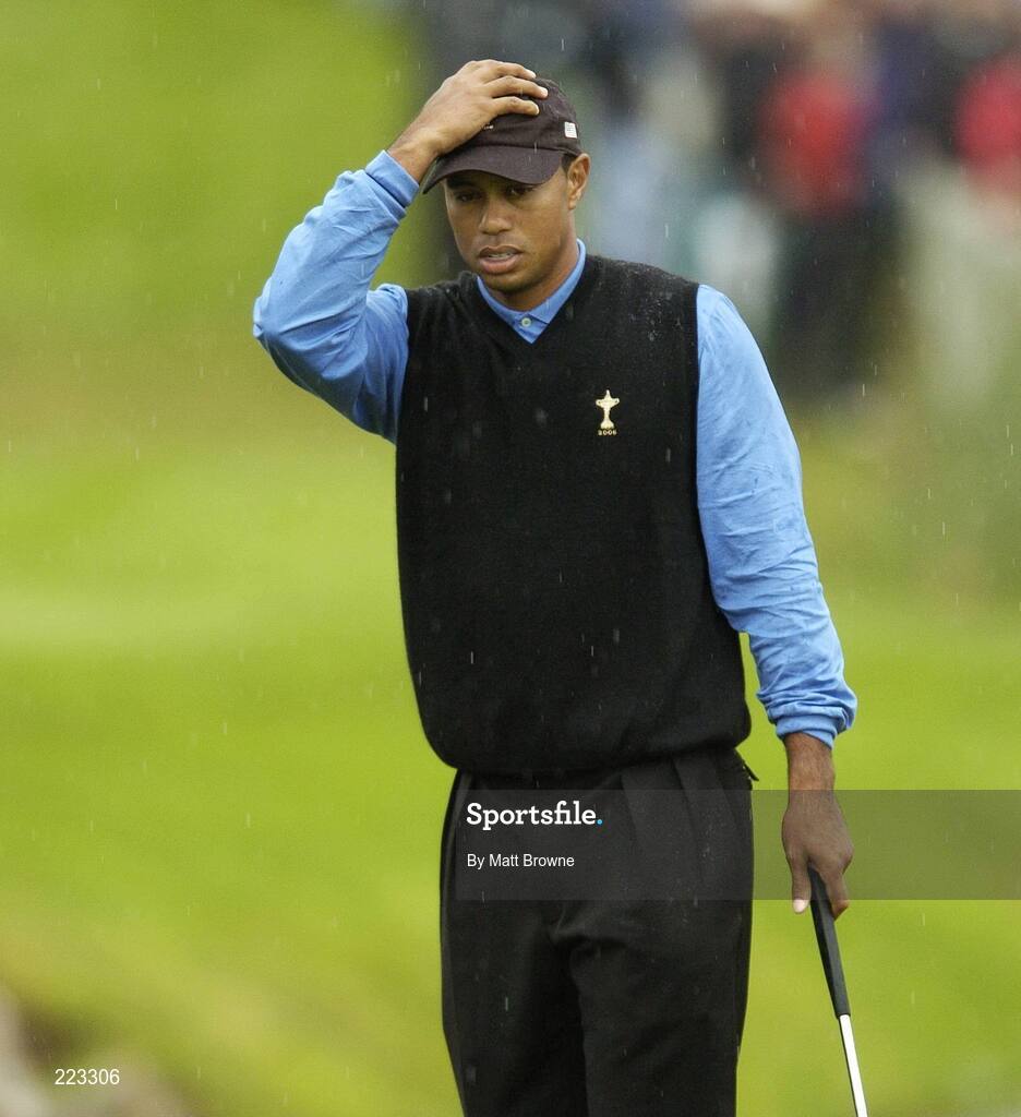 23 September 2006; Tiger Woods, Team USA 2006, reacts to a missed putt on the 11th green during Saturday morning's four-ball matches. 36th Ryder Cup Matches, K Club, Straffan, Co. Kildare, Ireland. Picture credit: Matt Browne / SPORTSFILE