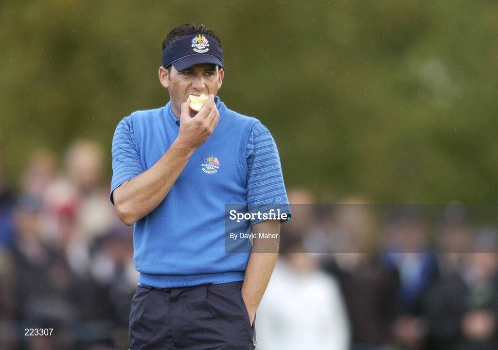 23 September 2006; Sergio Garcia, Team Europe 2006, eats an apple during Saturday morning's four-ball matches. 36th Ryder Cup Matches, K Club, Straffan, Co. Kildare, Ireland. Picture credit: David Maher / SPORTSFILE