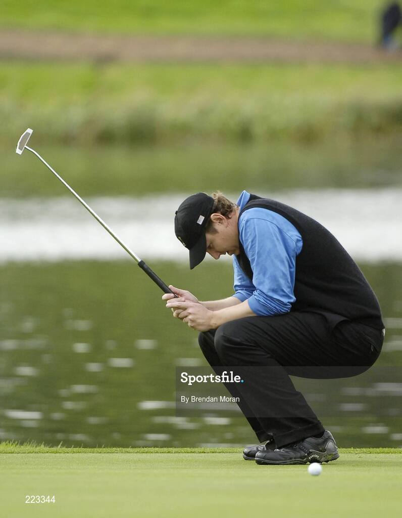 23 September 2006; JJ Henry, Team USA 2006, reacts after a missed putt on the 18th green which would have won the match for the USA during Saturday morning's four-ball matches. 36th Ryder Cup Matches, K Club, Straffan, Co. Kildare, Ireland. Picture credit: Brendan Moran / SPORTSFILE