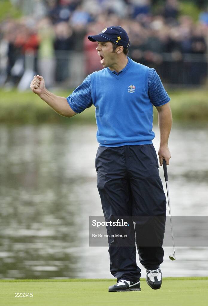 23 September 2006; Paul Casey, Team Europe 2006, reacts after holing a putt on the 18th green to halve the match against Henry / Cink during Saturday morning's four-ball matches. 36th Ryder Cup Matches, K Club, Straffan, Co. Kildare, Ireland. Picture credit: Brendan Moran / SPORTSFILE