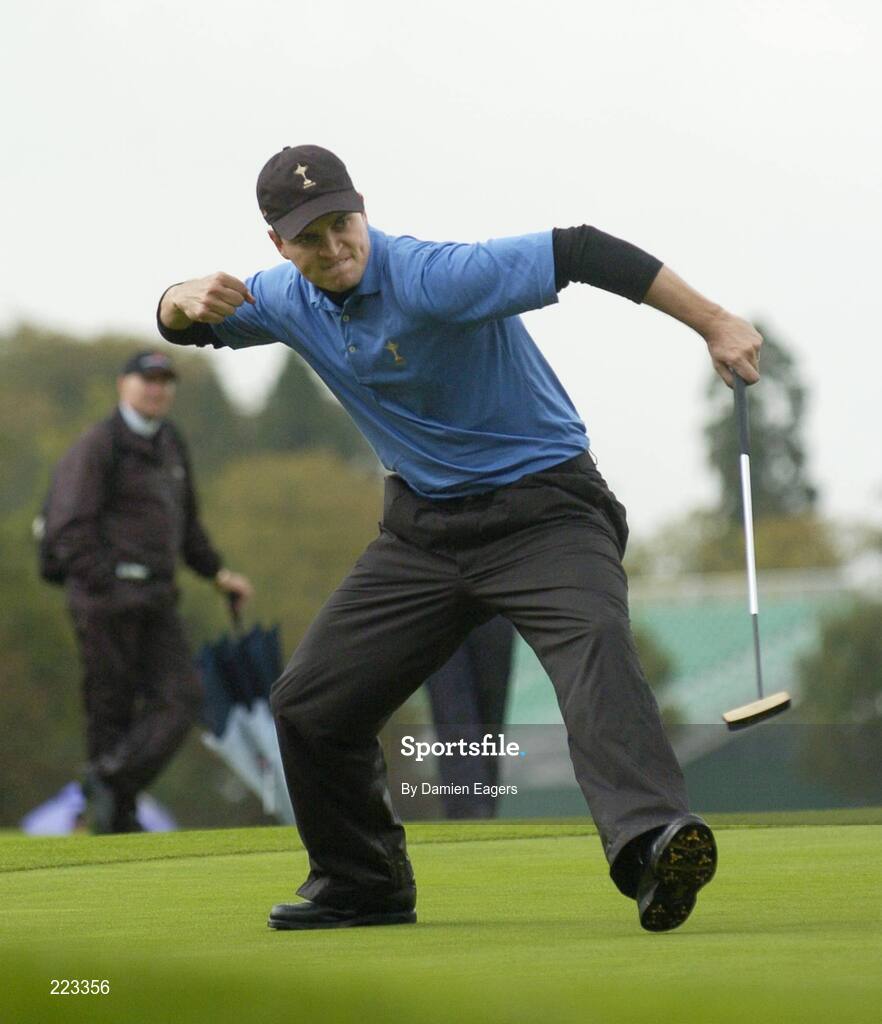 23 September 2006; Zach Johnson, Team USA 2006, reacts after holing a putt on the 15th green during Saturday morning's four-ball matches. 36th Ryder Cup Matches, K Club, Straffan, Co. Kildare, Ireland. Picture credit: Damien Eagers / SPORTSFILE
