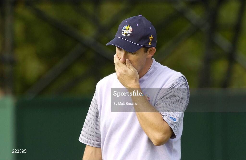 23 September 2006; Padraig Harrington, Team Europe 2006, reacts after missing a putt on the ninth green during Saturday afternoon's foursomes matches. 36th Ryder Cup Matches, K Club, Straffan, Co. Kildare, Ireland. Picture credit: Matt Browne / SPORTSFILE