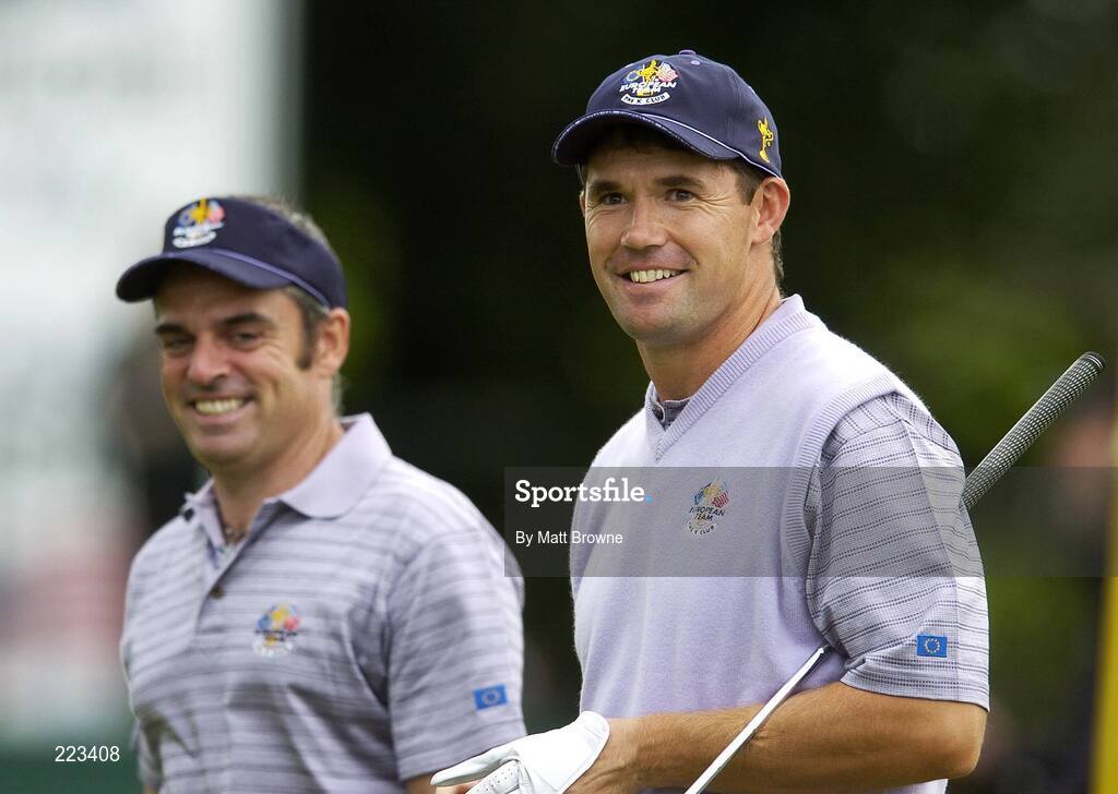 23 September 2006; Team Europe 2006 playing partners Paul McGinley, left, and Padraig Harrington during Saturday afternoon's foursomes matches. 36th Ryder Cup Matches, K Club, Straffan, Co. Kildare, Ireland. Picture credit: Matt Browne / SPORTSFILE