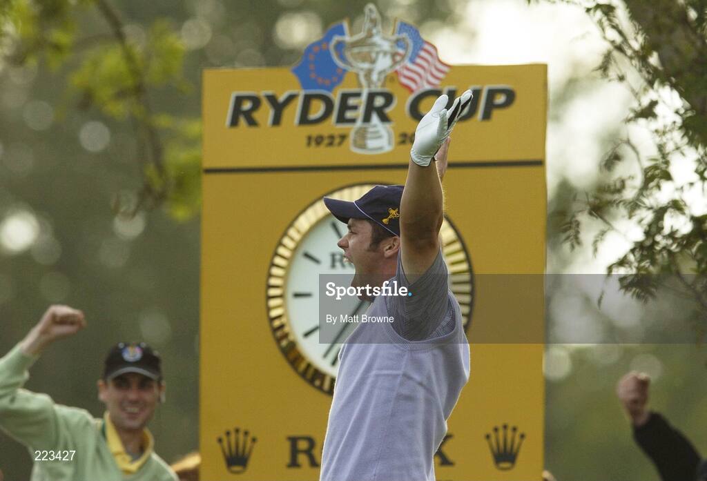 23 September 2006; Paul Casey, Team Europe 2006, celebrates after getting a hole in one on the 14th during Saturday afternoon's foursomes matches. 36th Ryder Cup Matches, K Club, Straffan, Co. Kildare, Ireland. Picture credit: Matt Browne / SPORTSFILE