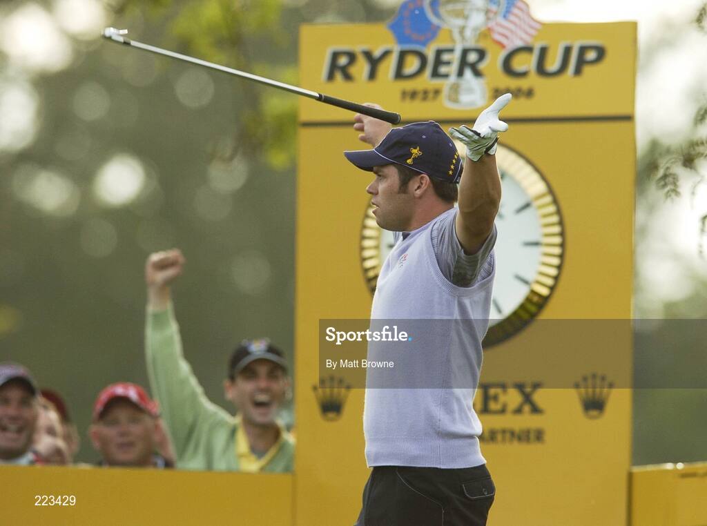 23 September 2006; Paul Casey, Team Europe 2006, reacts after getting a hole in one on the 14th during Saturday afternoon's foursomes matches. 36th Ryder Cup Matches, K Club, Straffan, Co. Kildare, Ireland. Picture credit: Matt Browne / SPORTSFILE