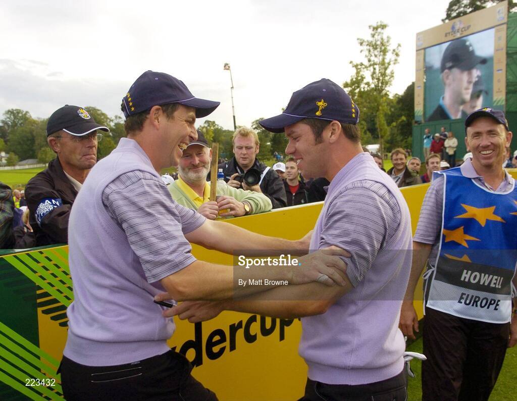 23 September 2006; Paul Casey, right, Team Europe 2006, is congratulated by playing partner David Howell after Casey got a hole in one on the 14th during Saturday afternoon's foursomes matches. 36th Ryder Cup Matches, K Club, Straffan, Co. Kildare, Ireland. Picture credit: Matt Browne / SPORTSFILE
