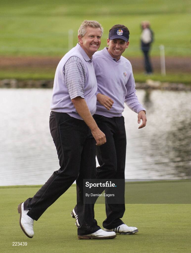 23 September 2006; Team Europe 2006 team-mates Colin Montgomery and Sergio Garcia, right, during Saturday afternoon's foursomes matches. 36th Ryder Cup Matches, K Club, Straffan, Co. Kildare, Ireland. Picture credit: Damien Eagers / SPORTSFILE