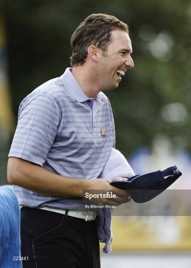 23 September 2006; Sergio Garcia, Team Europe 2006, reacts after he and Donald defeated Mickelson / Toms 2 & 1 during Saturday afternoon's foursomes matches. 36th Ryder Cup Matches, K Club, Straffan, Co. Kildare, Ireland. Picture credit: Brendan Moran / SPORTSFILE