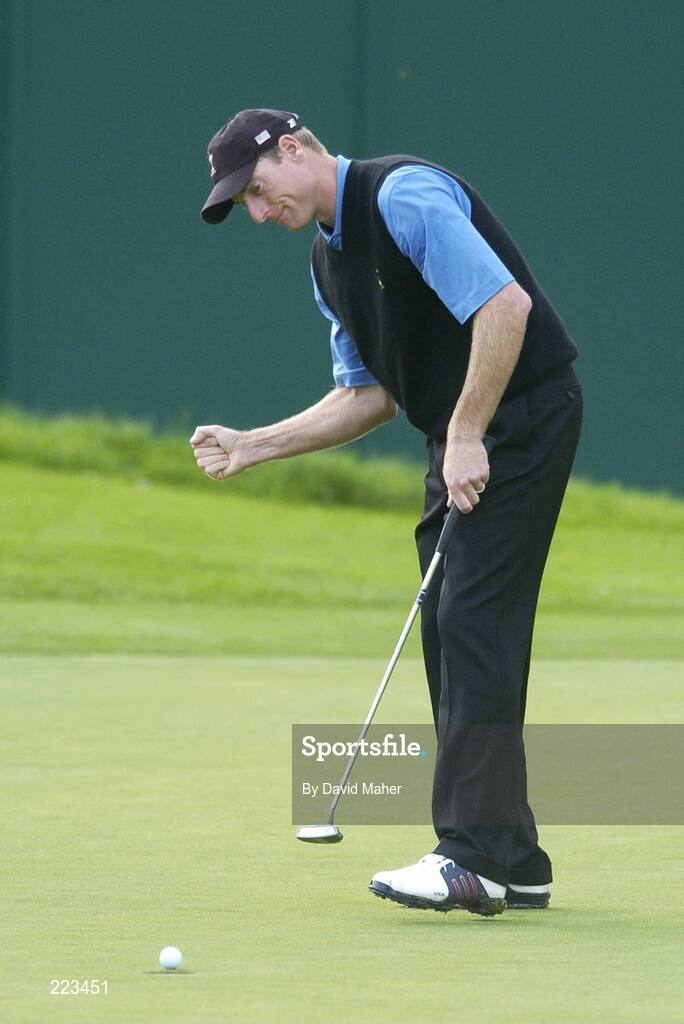 23 September 2006; Jim Furyk, Team USA 2006, reacts as the ball drops into the hole after his putt on the 11th green during Saturday afternoon's foursomes matches. 36th Ryder Cup Matches, K Club, Straffan, Co. Kildare, Ireland. Picture credit: David Maher / SPORTSFILE