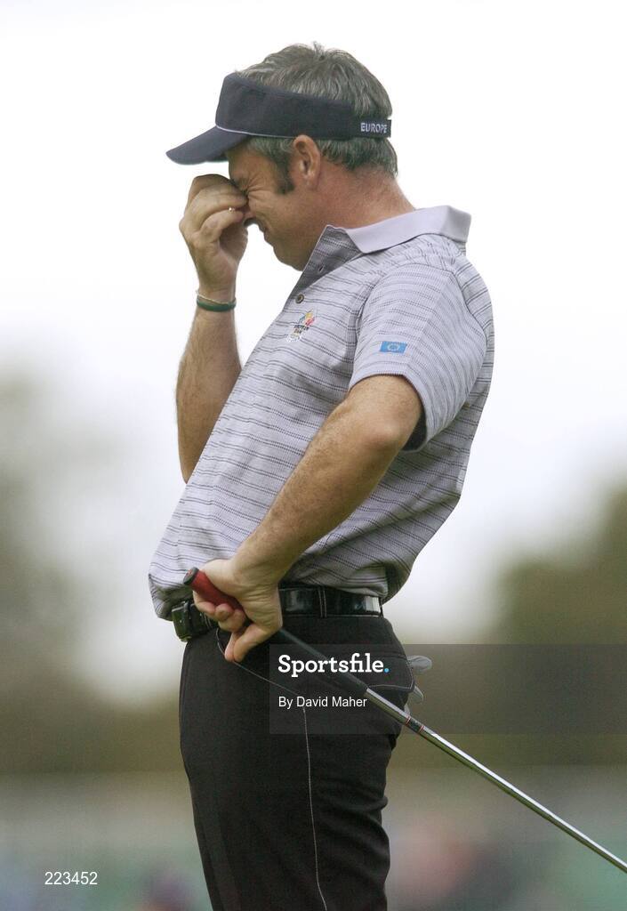 23 September 2006; Paul McGinley, Team Europe 2006, reacts after missing a putt on the 15th green during Saturday afternoon's foursomes matches. 36th Ryder Cup Matches, K Club, Straffan, Co. Kildare, Ireland. Picture credit: David Maher / SPORTSFILE