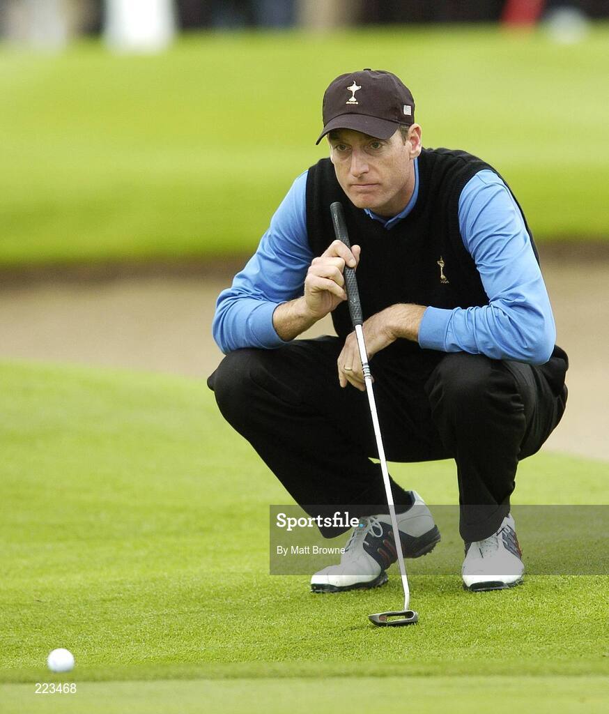 23 September 2006; Jim Furyk, Team USA 2006, lines up a putt on the sixth green during Saturday morning's four-ball matches. 36th Ryder Cup Matches, K Club, Straffan, Co. Kildare, Ireland. Picture credit: Matt Browne / SPORTSFILE
