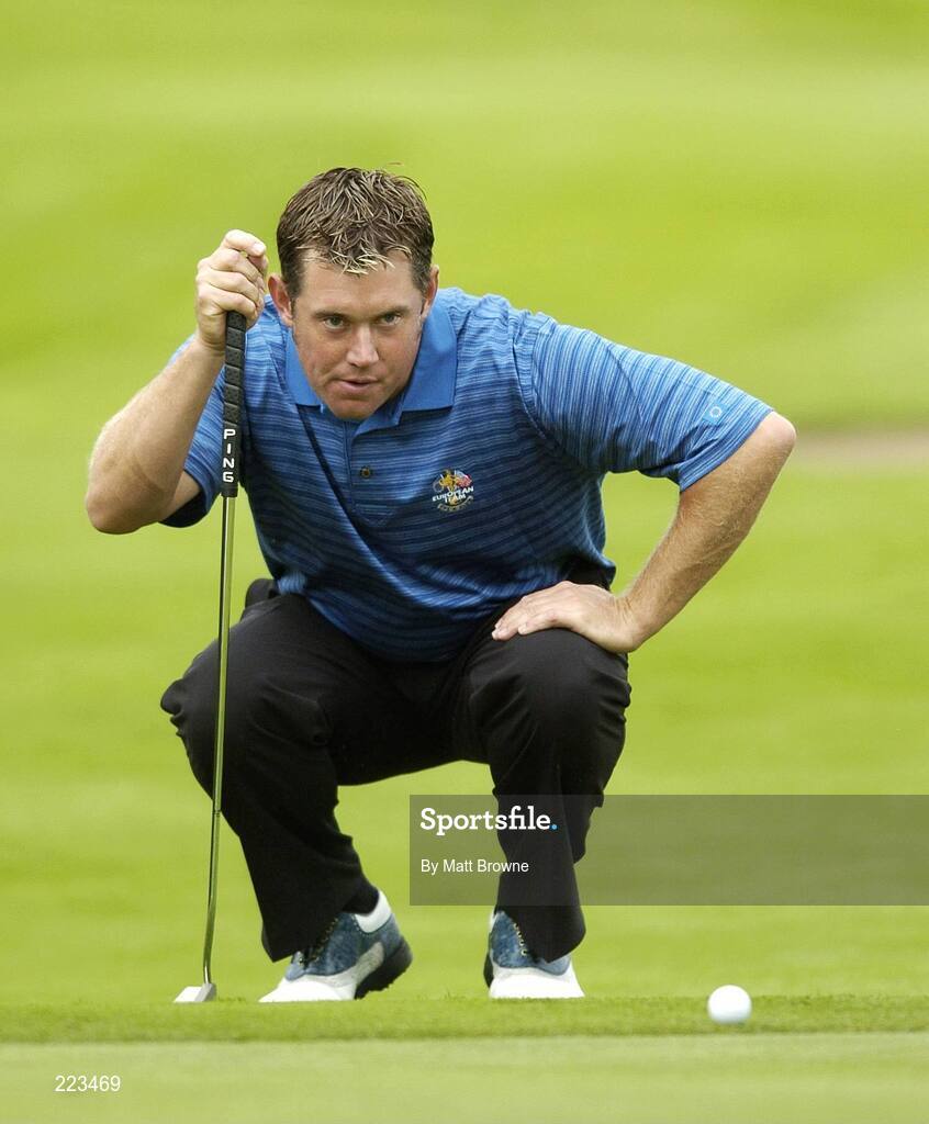 23 September 2006; Lee Westwood, Team Europe 2006, lines up a putt on the sixth green during Saturday morning's four-ball matches. 36th Ryder Cup Matches, K Club, Straffan, Co. Kildare, Ireland. Picture credit: Matt Browne / SPORTSFILE