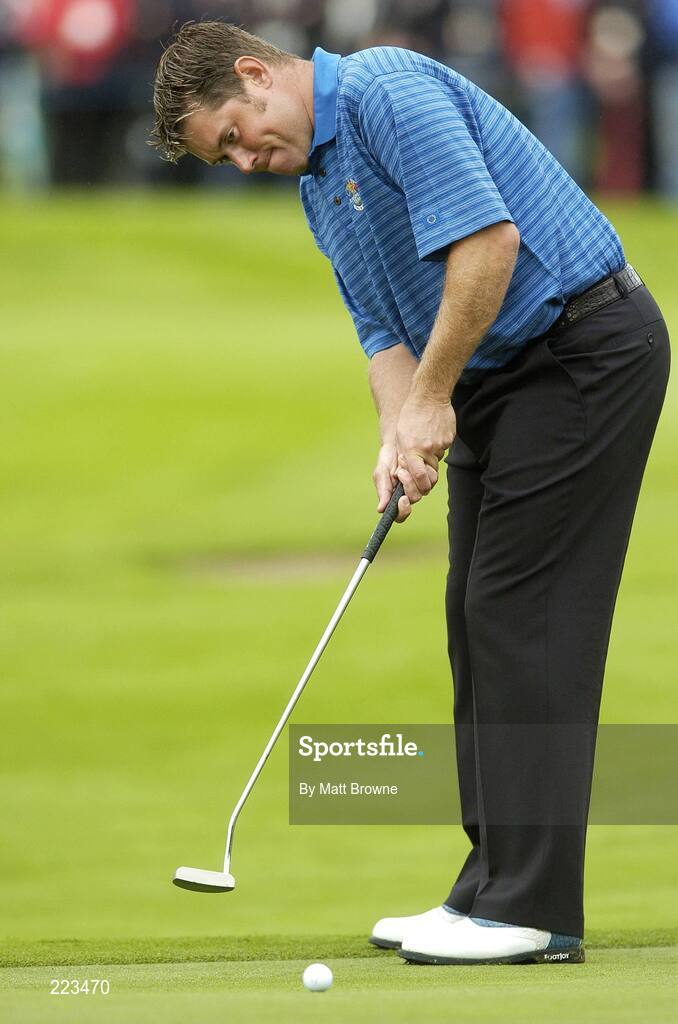 23 September 2006; Lee Westwood, Team Europe 2006, makes his putt on the sixth green during Saturday morning's four-ball matches. 36th Ryder Cup Matches, K Club, Straffan, Co. Kildare, Ireland. Picture credit: Matt Browne / SPORTSFILE