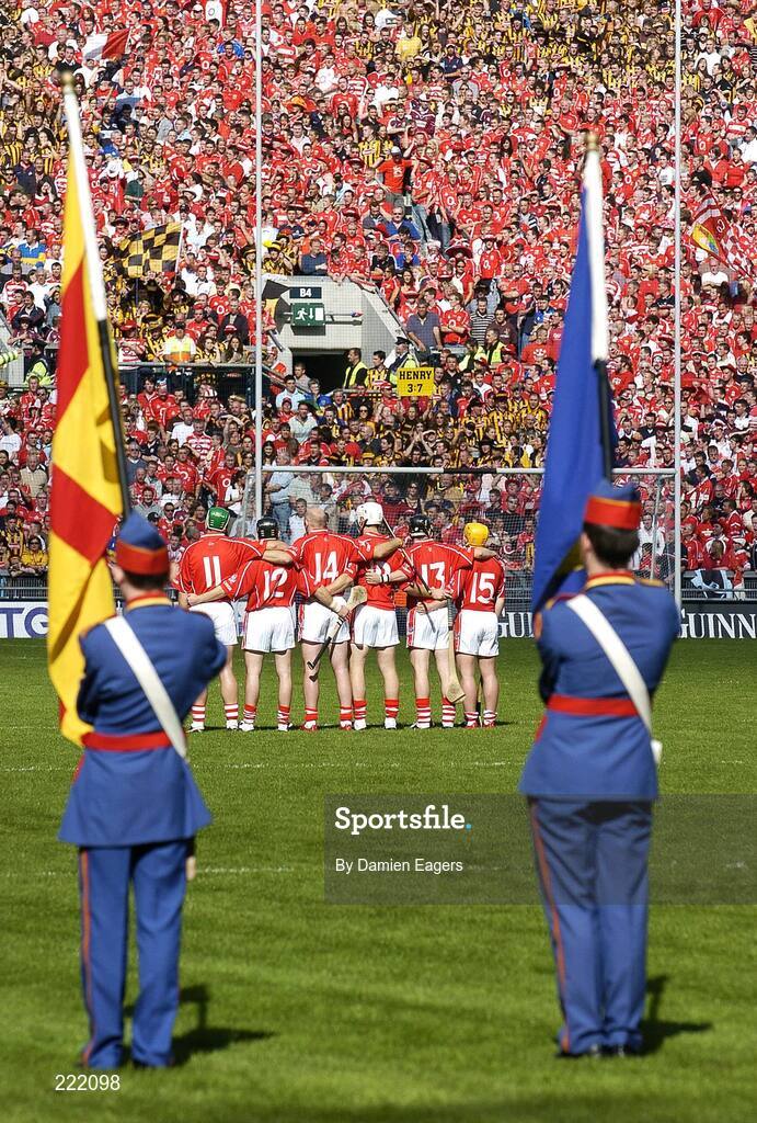 3 September 2006; The Cork forward line stand for the National Anthem 'Amhrain na bhFiann'. Guinness All-Ireland Senior Hurling Championship Final, Cork v Kilkenny, Croke Park, Dublin. Picture credit: Damien Eagers / SPORTSFILE