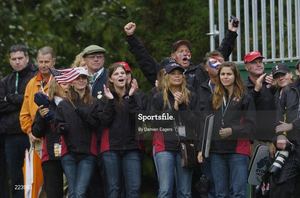 23 September 2006; A group of USA supporters cheer on their side during Saturday morning's four-ball matches. 36th Ryder Cup Matches, K Club, Straffan, Co. Kildare, Ireland. Picture credit: Damien Eagers / SPORTSFILE