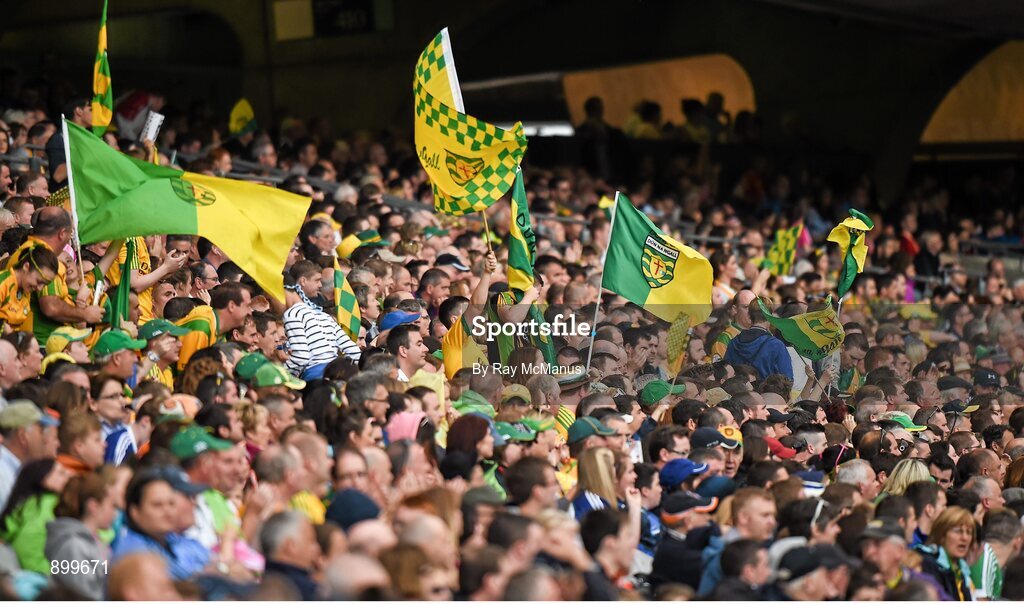 9 August 2014; Donegal supporters, in the Cusack Stand, celebrate a score. GAA Football All-Ireland Senior Championship, Quarter-Final, Donegal v Armagh, Croke Park, Dublin. Picture credit: Ray McManus / SPORTSFILE