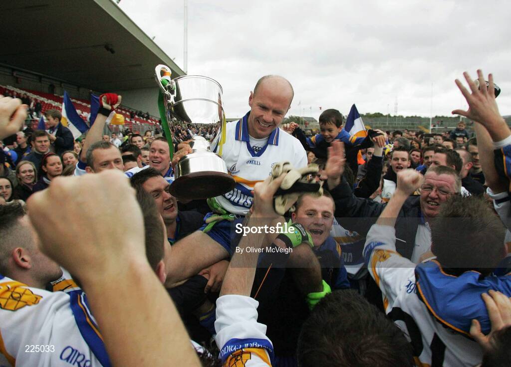 8 October 2006; Errigal Ciaran captain Peter Canavan is carried aloft after the game. WJ Dolan Tyrone Senior Football Championship Final Replay, Errigal Ciaran v Carrickmore, Healy Park, Omagh, Co Tyrone. Picture credit: Oliver McVeigh / SPORTSFILE