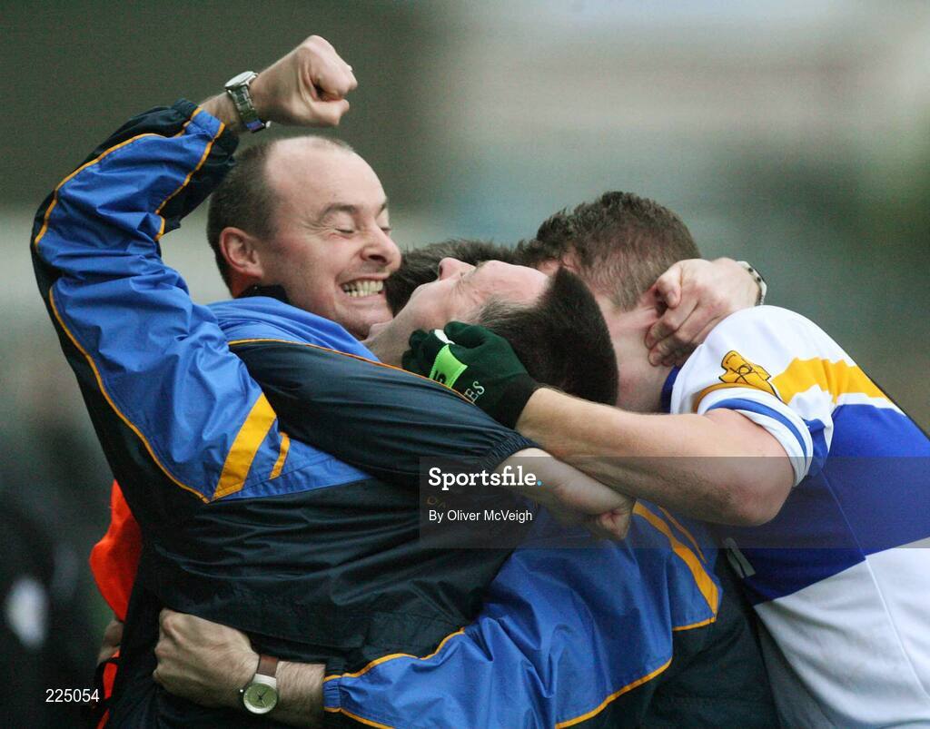 8 October 2006; Errigal Ciaran manager Malachy O'Rourke celebrates victory at the final whistle. WJ Dolan Tyrone Senior Football Championship Final Replay, Errigal Ciaran v Carrickmore, Healy Park, Omagh, Co Tyrone. Picture credit: Oliver McVeigh / SPORTSFILE