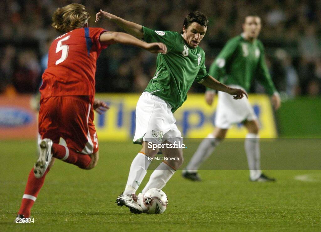 11 October 2006; Jonathan Douglas, Republic of Ireland, in action against Radoslav Kovac, Czech Republic. Euro 2008 Championship Qualifier, Republic of Ireland v Czech Republic, Lansdowne Road, Dublin. Picture credit: Matt Browne / SPORTSFILE