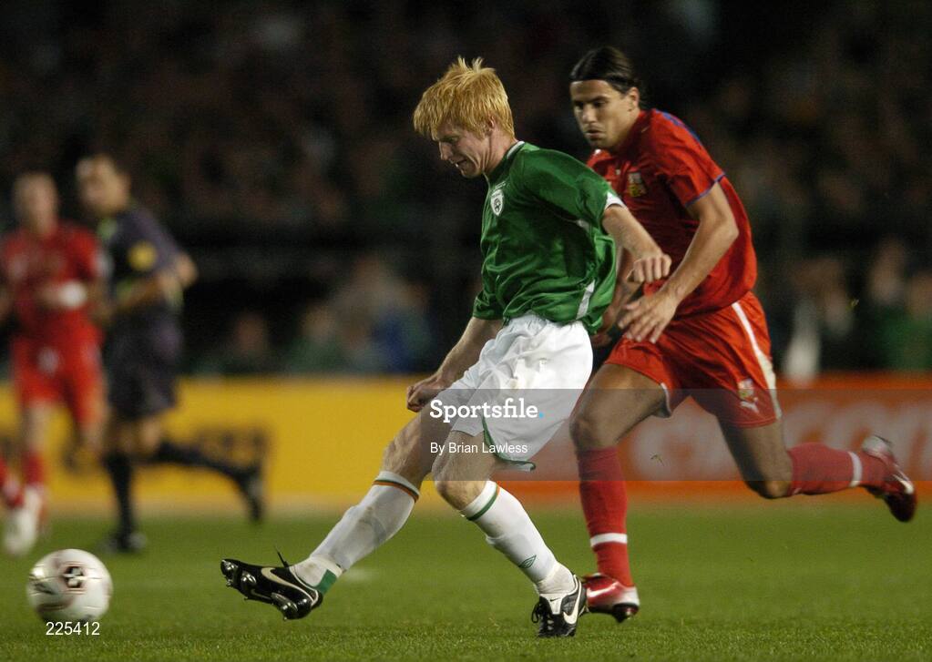 11 October 2006; Paul McShane, Republic of Ireland, in action against Milan Baros, Czech Republic. Euro 2008 Championship Qualifier, Republic of Ireland v Czech Republic, Lansdowne Road, Dublin. Picture credit: Brian Lawless / SPORTSFILE