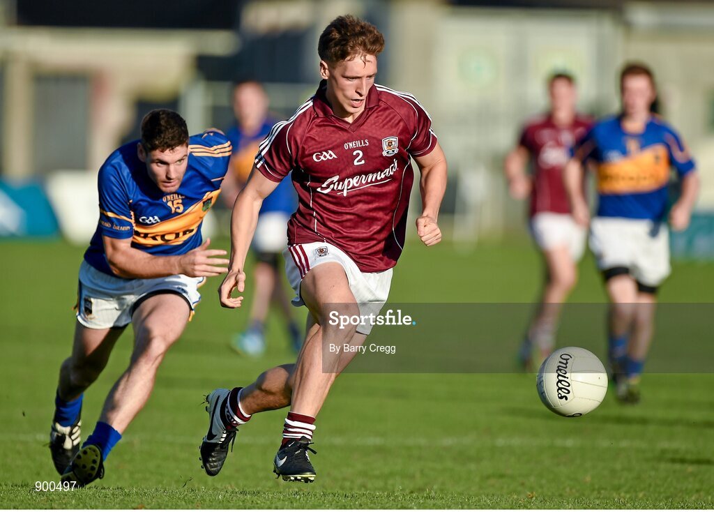 26 July 2014; Donal O'Neill, Galway, in action against Philip Austin, Tipperary. GAA Football All Ireland Senior Championship, Round 4A, Galway v Tipperary. O'Connor Park, Tullamore, Co. Offaly. Picture credit: Barry Cregg / SPORTSFILE