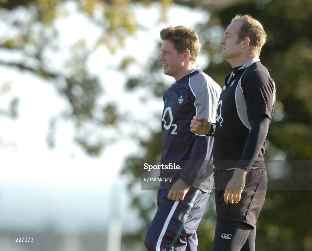 31 October 2006; Ronan O'Gara and Denis Hickie, right, during Ireland rugby squad training. St. Gerard's School, Bray, Co. Wicklow. Picture credit: Pat Murphy / SPORTSFILE