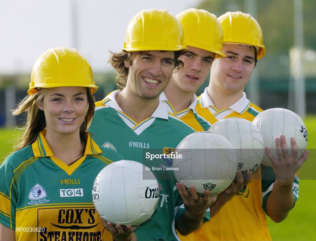 31 October 2006; Eilis Quinn, Ladies Senior team, Colin Regan, Senior team, Tomas Beirne, Minor team, and Conor McLoughlin, Minor team, right, at the launch of an innovative fundraising drive, titled "Get On The Team", by Leitrim GAA supporters and Board to raise 1.5 million euro to complete the redevelopment of Pairc Sean MacDiarmada. Carrick-on-Shannon, Leirtim. Picture credit: Brian Lawless / SPORTSFILE