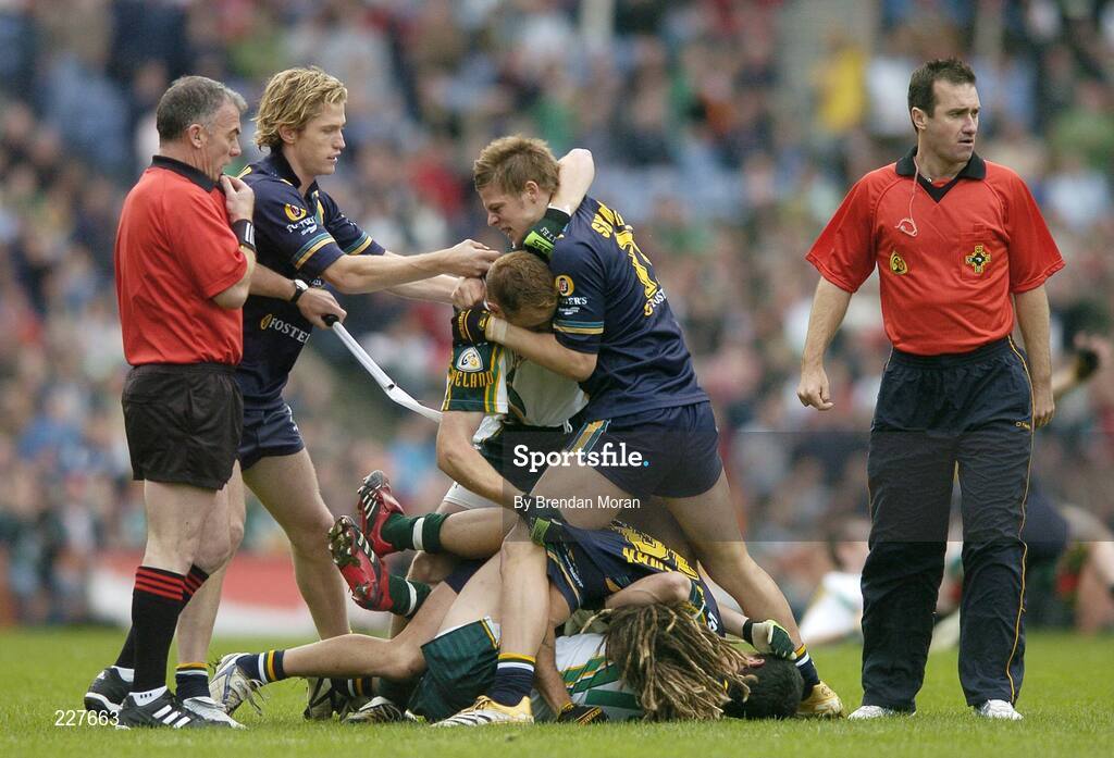 5 November 2006; Match officials attempt to separate players from both sides. Coca-Cola International Rules Series 2006, Second Test, Ireland v Australia, Croke Park, Dublin. Picture credit: Brendan Moran / SPORTSFILE