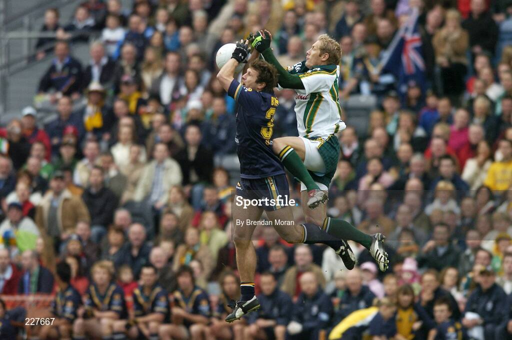 5 November 2006; Graham Geraghty, Ireland, in action against Campbell Brown, Australia. Coca-Cola International Rules Series 2006, Second Test, Ireland v Australia, Croke Park, Dublin. Picture credit: Brendan Moran / SPORTSFILE