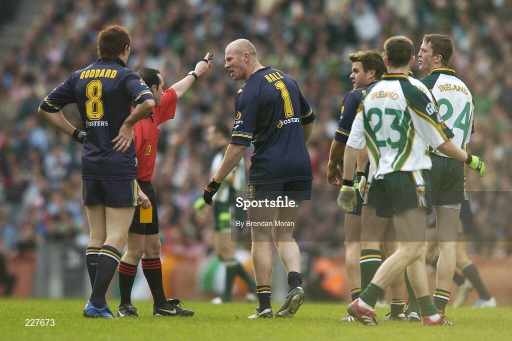 5 November 2006; Barry Hall, Australia, is sin-binned by referee David Coldrick. Coca-Cola International Rules Series 2006, Second Test, Ireland v Australia, Croke Park, Dublin. Picture credit: Brendan Moran / SPORTSFILE