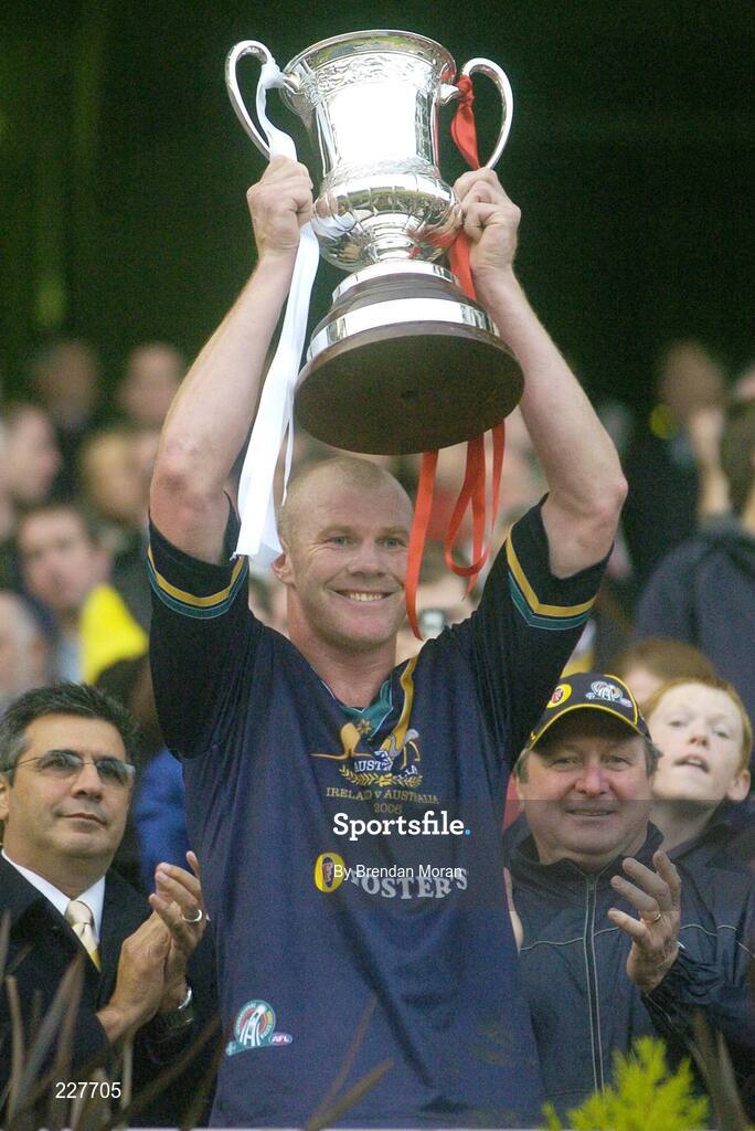 5 November 2006; Australian captain Barry Hall lifts the Cormac McAnallen Cup after the game. Coca-Cola International Rules Series 2006, Second Test, Ireland v Australia, Croke Park, Dublin. Picture credit: Brendan Moran / SPORTSFILE
