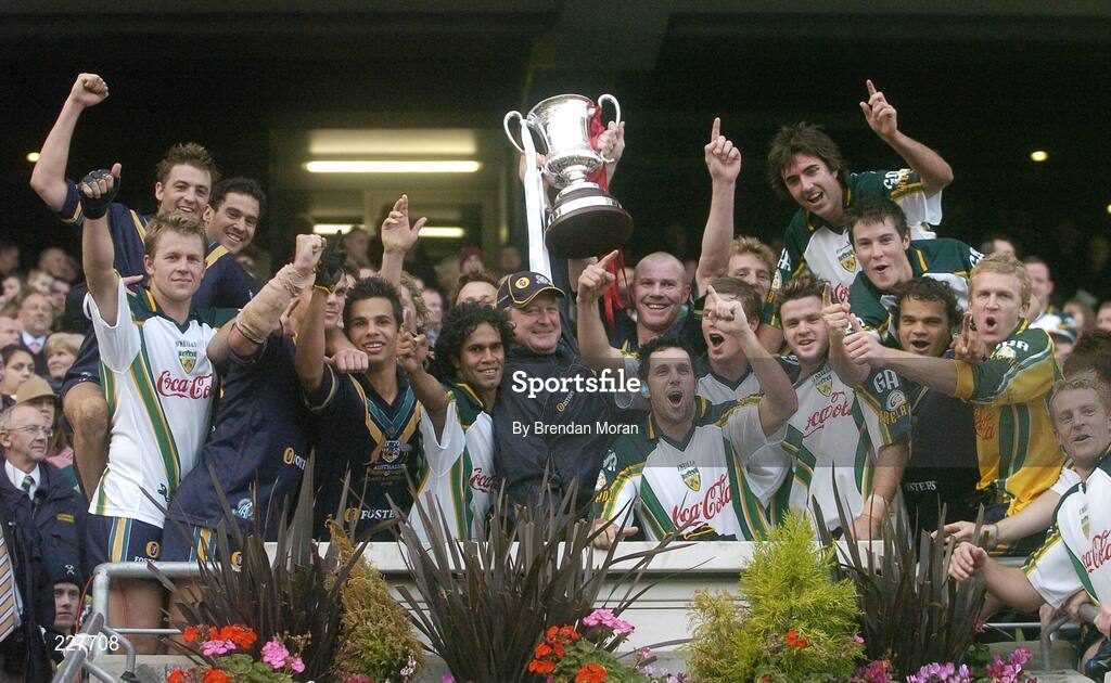 5 November 2006; The Australian squad celebrate with the Cormac McAnallen Cup after the game. Coca-Cola International Rules Series 2006, Second Test, Ireland v Australia, Croke Park, Dublin. Picture credit: Brendan Moran / SPORTSFILE