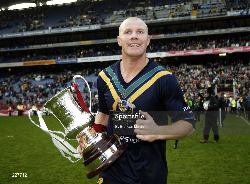 5 November 2006; Australian captain Barry Hall with the Cormac McAnallen Cup after the game. Coca-Cola International Rules Series 2006, Second Test, Ireland v Australia, Croke Park, Dublin. Picture credit: Brendan Moran / SPORTSFILE