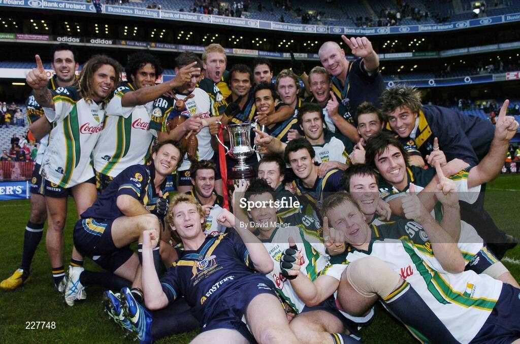 5 November 2006; The Australian squad celebrate at the end of the game. Coca-Cola International Rules Series 2006, Second Test, Ireland v Australia, Croke Park, Dublin. Picture credit: David Maher / SPORTSFILE