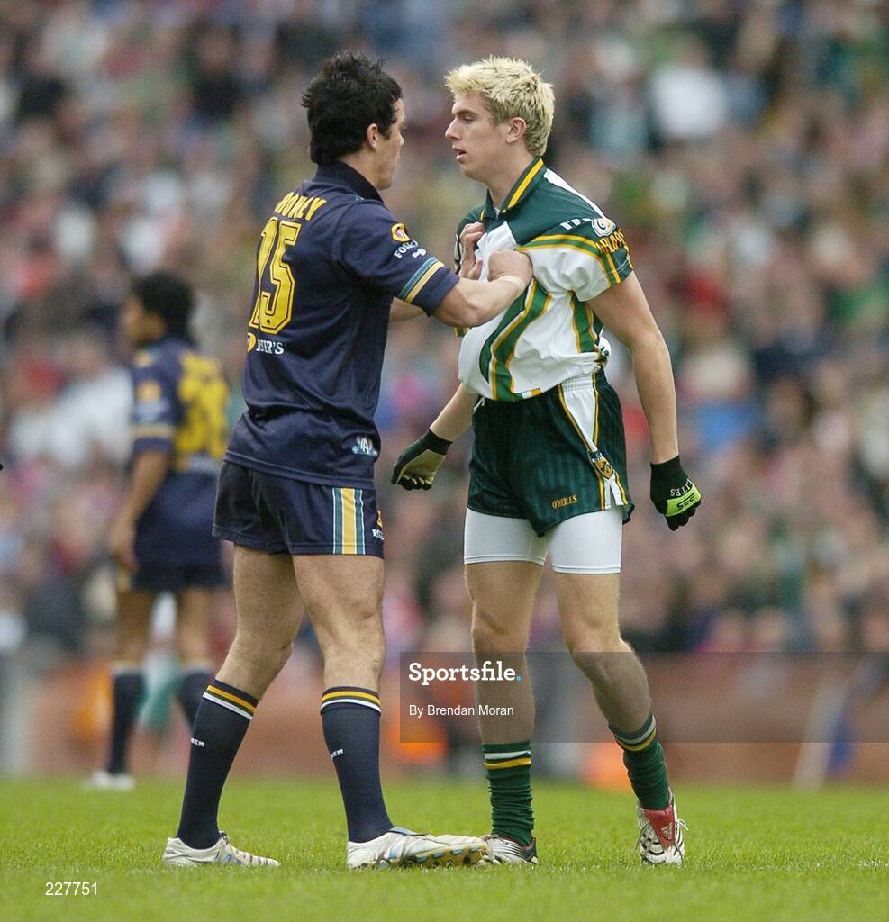 5 November 2006; Colm Begley, Ireland, and Ryan Crowley, Australia, before the start of the game. Coca-Cola International Rules Series 2006, Second Test, Ireland v Australia, Croke Park, Dublin. Picture credit: Brendan Moran / SPORTSFILE
