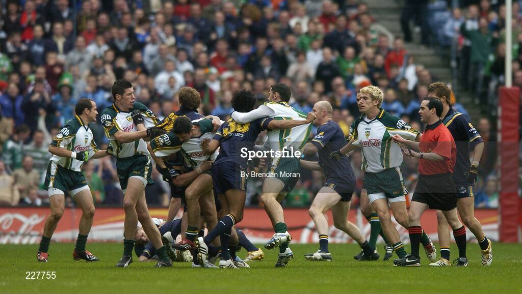5 November 2006; Players from Ireland and Australia get involved in a scuffle during the first quarter. Coca-Cola International Rules Series 2006, Second Test, Ireland v Australia, Croke Park, Dublin. Picture credit: Brendan Moran / SPORTSFILE