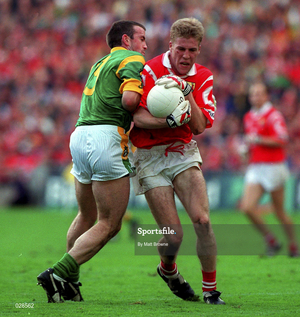 26 September 1999; Anthony Lynch of Cork in action against Evan Kelly of Meath during the GAA Football All-Ireland Senior Championship Final match between Meath and Cork at Croke Park in Dublin. Photo by Matt Browne/Sportsfile