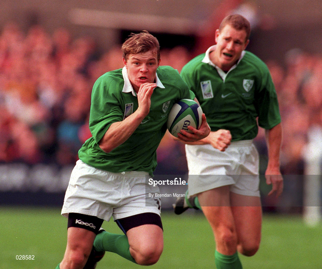 10 October 1999; Brian O'Driscoll of Ireland during the Rugby World Cup Pool E match between Ireland and Australia at Lansdowne Road in Dublin. Photo by Brendan Moran/Sportsfile