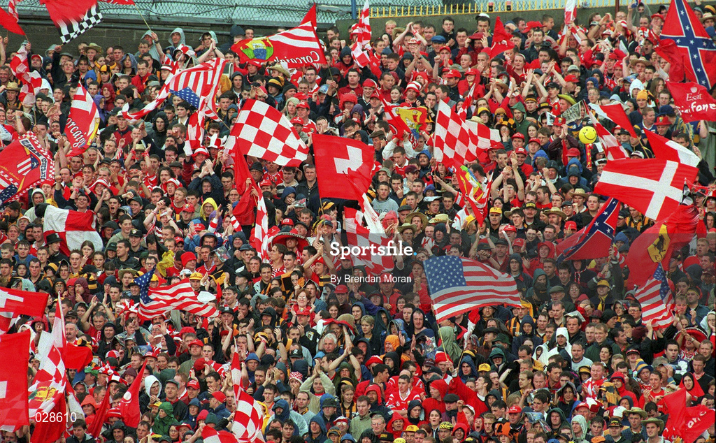 12 September 1999; Cork fans pictured during the Cork v Kilkenny, All-Ireland Hurling Final, Croke Park, Dublin. Picture credit; Brendan Moran/SPORTSFILE