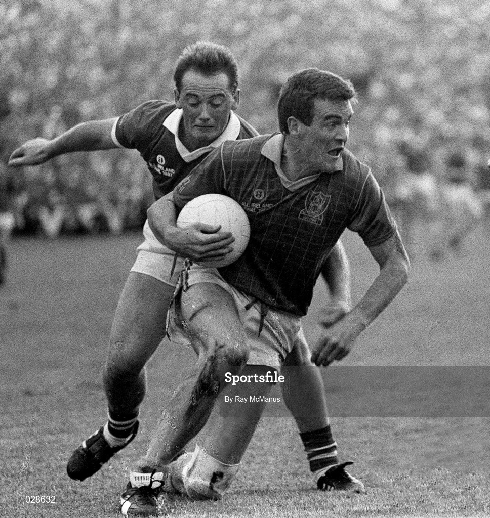 20 September 1987; Colm O'Rourke of Meath in action against Niall Cahalane of Cork during the All-Ireland Senior Football Championship Final match between Meath and Cork at Croke Park in Dublin. Photo by Ray McManus/Sportsfile
