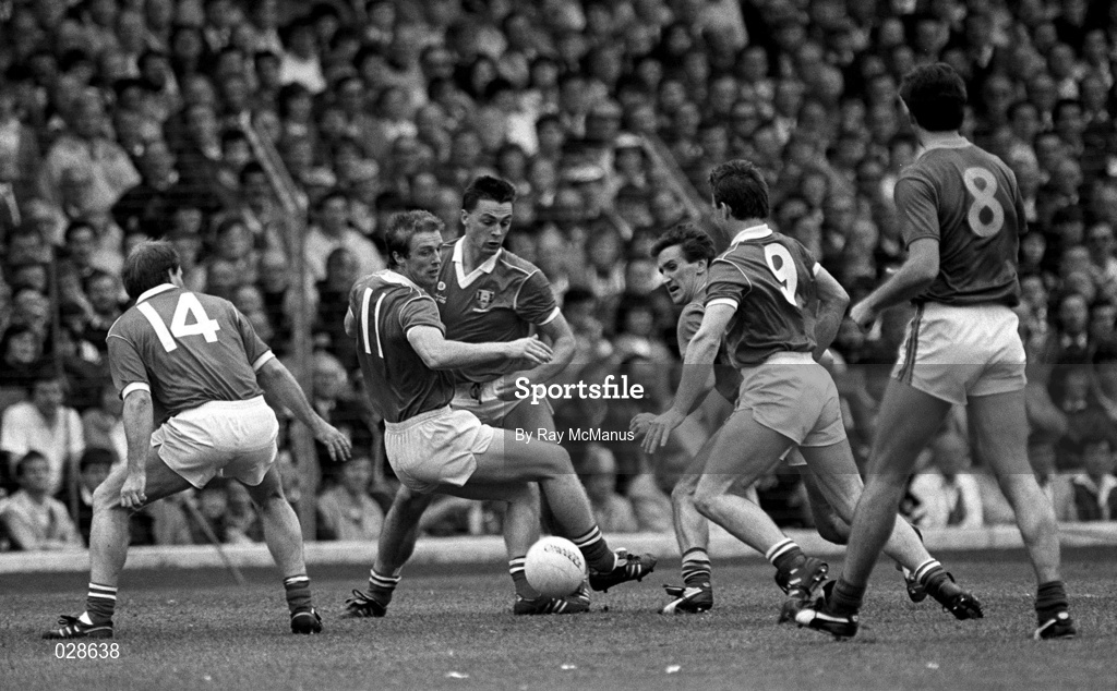 18 September 1988; Dave Barry of Cork in action against Mattie McCabe of Meath during the All-Ireland Senior Football Championship Final between Meath and Cork at Croke Park in Dublin. Photo by Ray McManus/Sportsfile