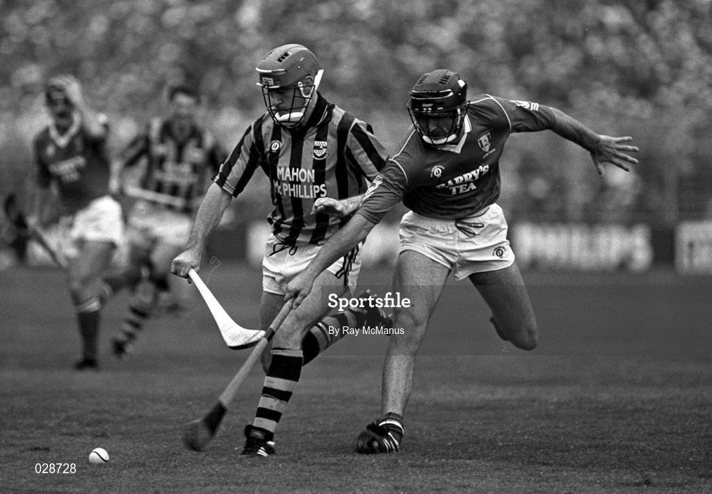 6 September 1992; Eamonn Morrissey of Kilkenny in action against Brian Corcoran of Cork during the All-Ireland Senior Hurling Championship Final match between Kilkenny and Cork at Croke Park in Dublin. Photo by Ray McManus/Sportsfile